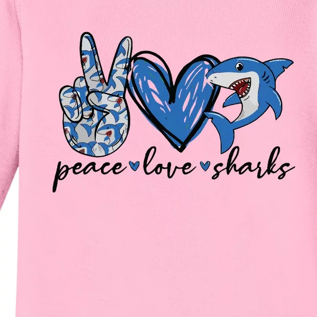 Peace Love Shark Baby Long Sleeve Bodysuit