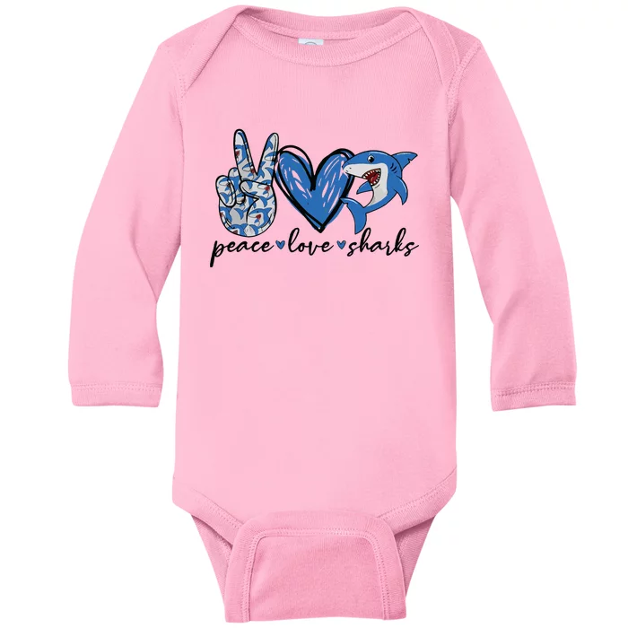 Peace Love Shark Baby Long Sleeve Bodysuit