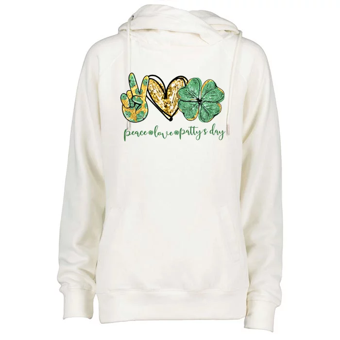 Peace Love St Patricks Day Gift Lucky Shamrock Gift Womens Funnel Neck Pullover Hood