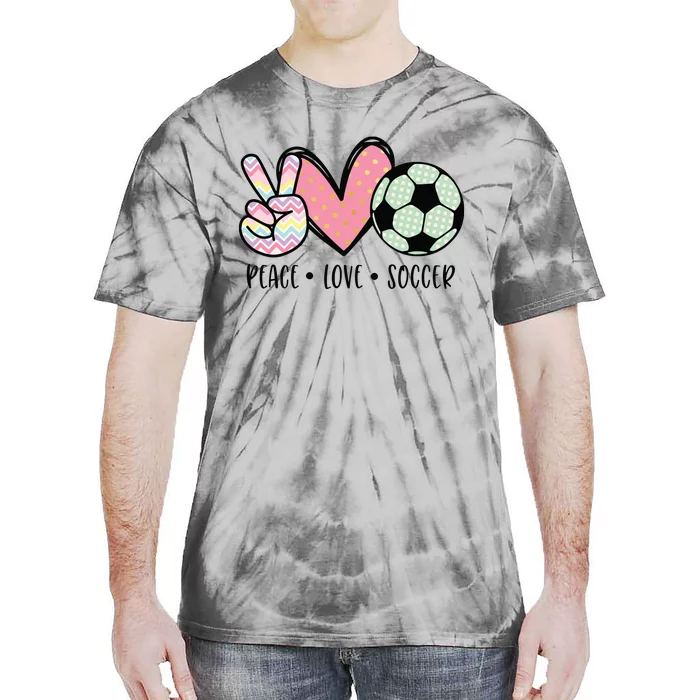 Peace Love Soccer Cute Design For Women Teen Girl Tie-Dye T-Shirt