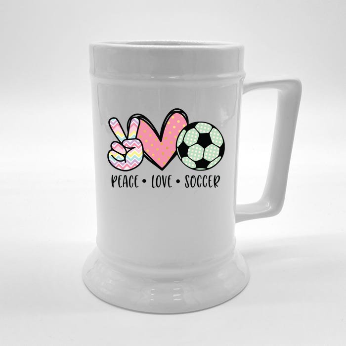 Peace Love Soccer Cute Design For Women Teen Girl Front & Back Beer Stein