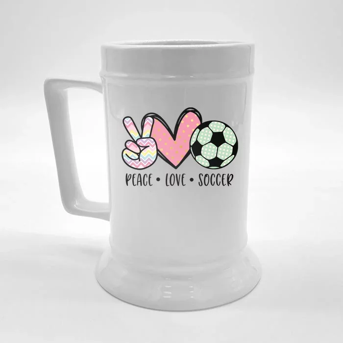 Peace Love Soccer Cute Design For Women Teen Girl Front & Back Beer Stein