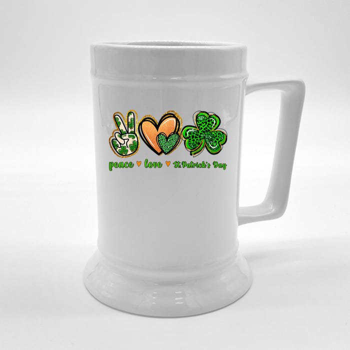 Peace Love St Patrick's Day Leopard Lucky Shamrock Front & Back Beer Stein