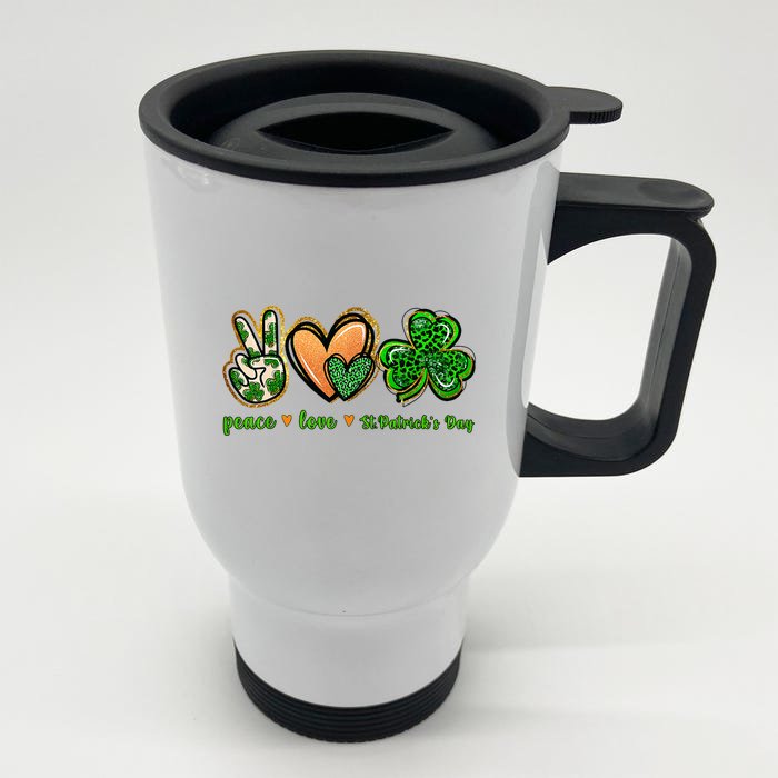 Peace Love St Patrick's Day Leopard Lucky Shamrock Front & Back Stainless Steel Travel Mug