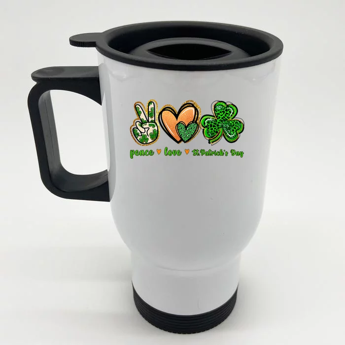 Peace Love St Patrick's Day Leopard Lucky Shamrock Front & Back Stainless Steel Travel Mug