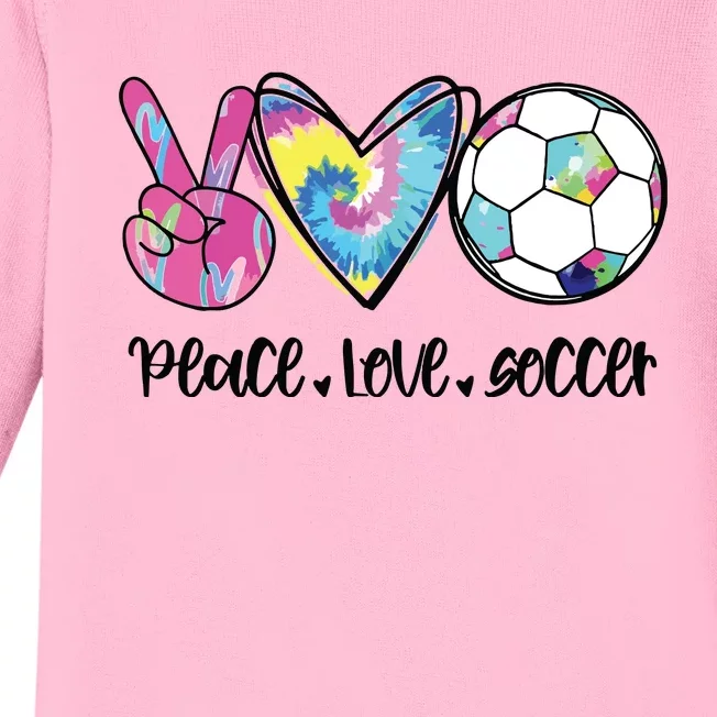 Peace Love Soccer Tie Dye Cute Soccer Lovers Baby Long Sleeve Bodysuit