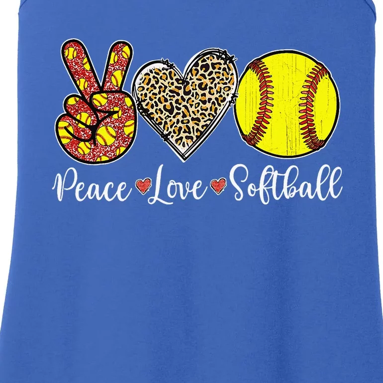 Peace Love Softball Leopard Softball Player Mothers Day Ladies Essential Tank