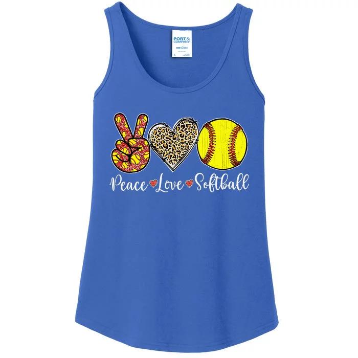 Peace Love Softball Leopard Softball Player Mothers Day Ladies Essential Tank