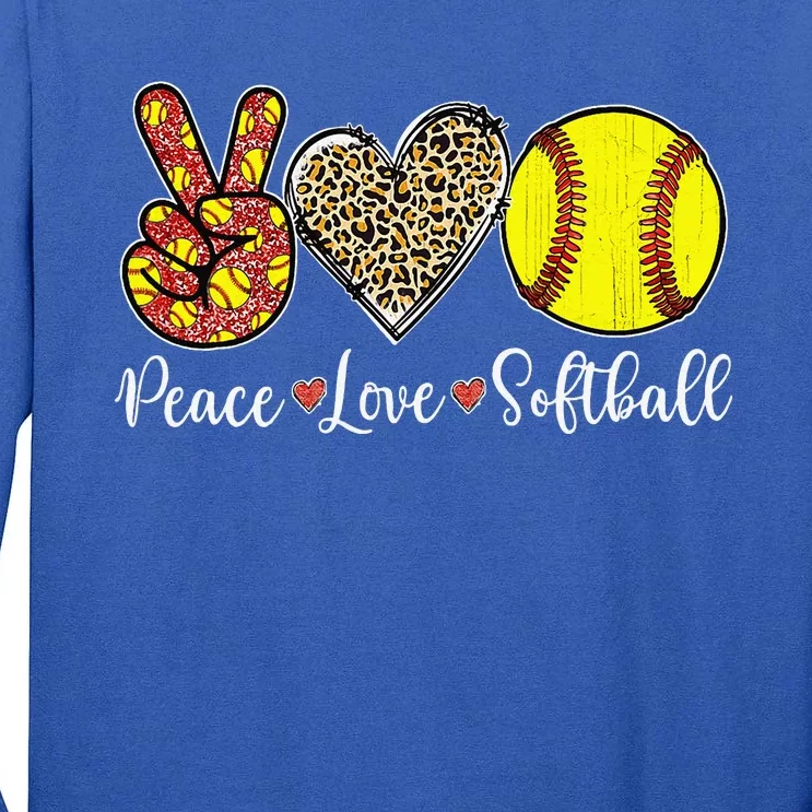 Peace Love Softball Leopard Softball Player Mothers Day Tall Long Sleeve T-Shirt