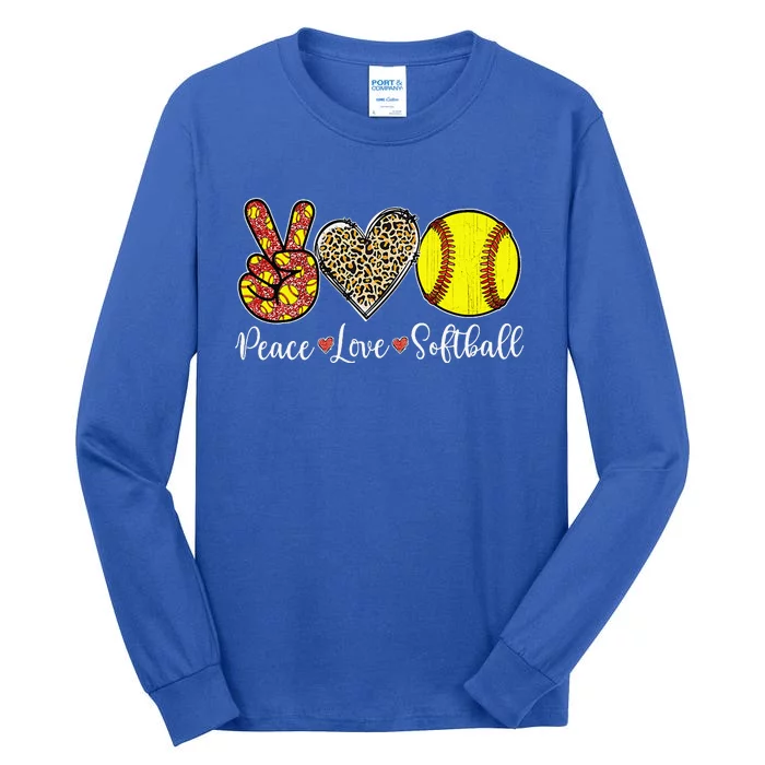 Peace Love Softball Leopard Softball Player Mothers Day Tall Long Sleeve T-Shirt