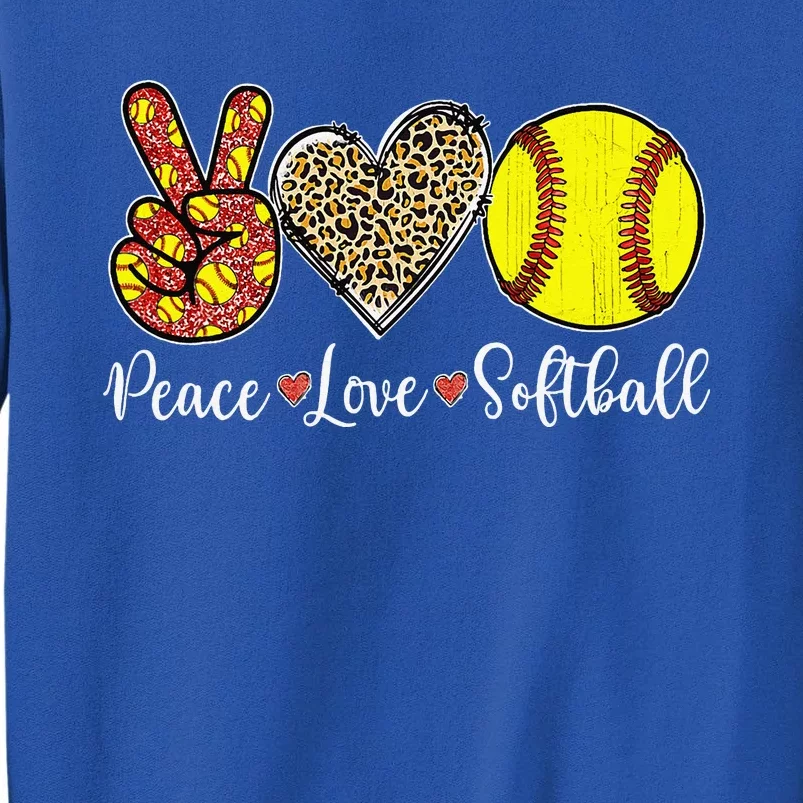 Peace Love Softball Leopard Softball Player Mothers Day Tall Sweatshirt