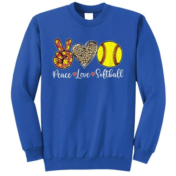 Peace Love Softball Leopard Softball Player Mothers Day Tall Sweatshirt