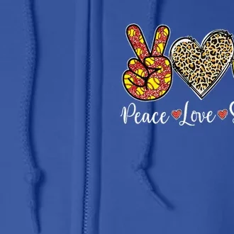 Peace Love Softball Leopard Softball Player Mothers Day Full Zip Hoodie