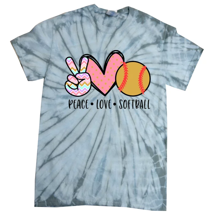 Peace Love Softball Cute Design For Women Teen Little Girl Tie-Dye T-Shirt