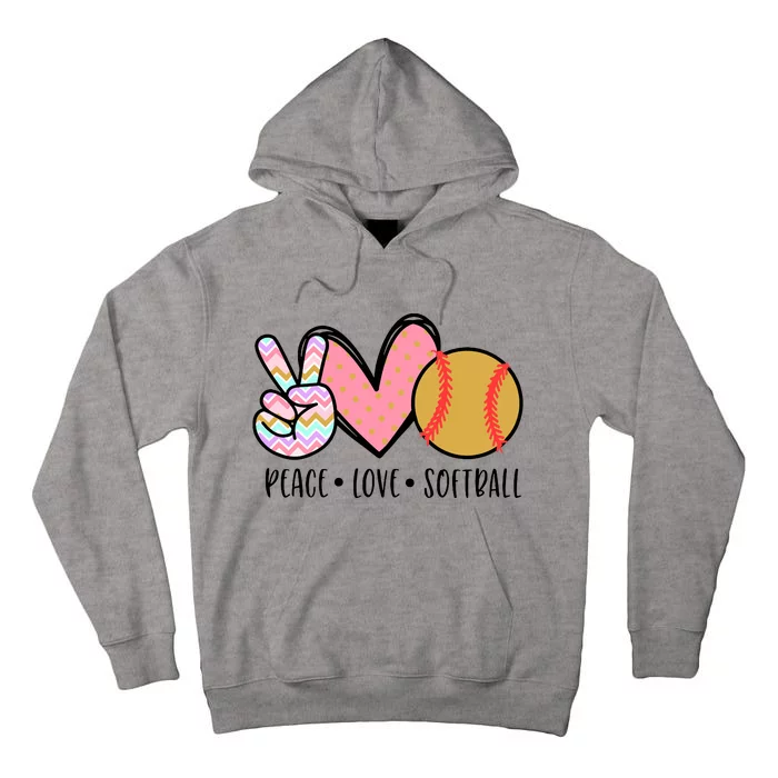 Peace Love Softball Cute Design For Women Teen Little Girl Tall Hoodie