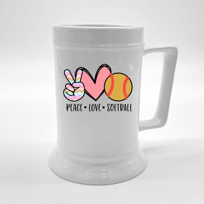 Peace Love Softball Cute Design For Women Teen Little Girl Front & Back Beer Stein