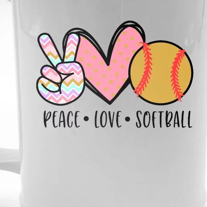 Peace Love Softball Cute Design For Women Teen Little Girl Front & Back Beer Stein