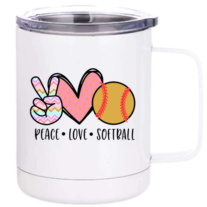 Peace Love Softball Cute Design For Women Teen Little Girl Front & Back 12oz Stainless Steel Tumbler Cup