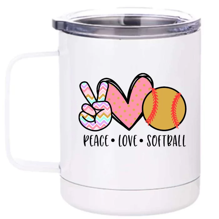 Peace Love Softball Cute Design For Women Teen Little Girl Front & Back 12oz Stainless Steel Tumbler Cup