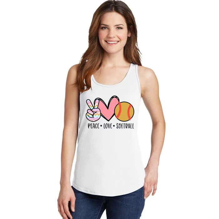 Peace Love Softball Cute Design For Women Teen Little Girl Ladies Essential Tank