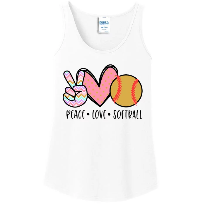 Peace Love Softball Cute Design For Women Teen Little Girl Ladies Essential Tank