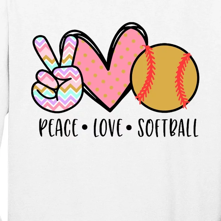 Peace Love Softball Cute Design For Women Teen Little Girl Tall Long Sleeve T-Shirt