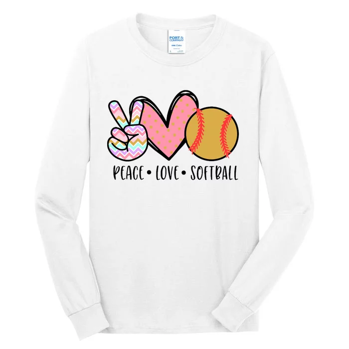 Peace Love Softball Cute Design For Women Teen Little Girl Tall Long Sleeve T-Shirt