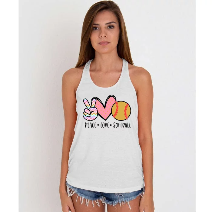 Peace Love Softball Cute Design For Women Teen Little Girl Women's Knotted Racerback Tank