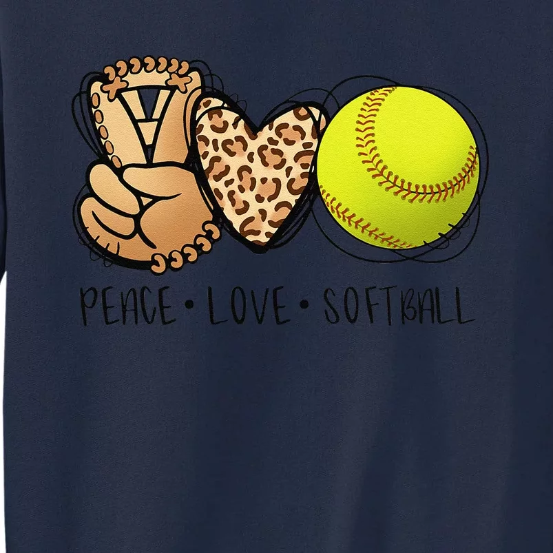 Peace Love Softball Moms Leopard Print Mother's Day Softball Tall Sweatshirt