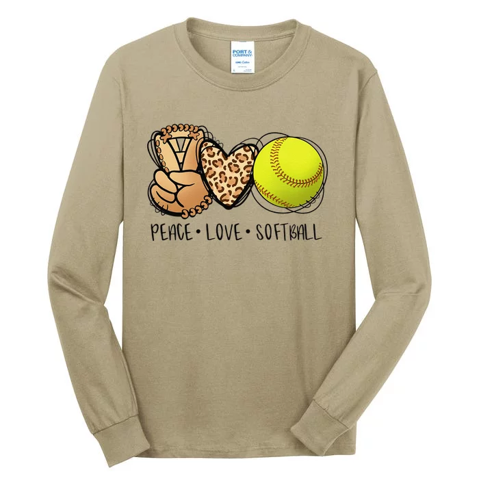 Peace Love Softball Moms Leopard Print Mother's Day Softball Tall Long Sleeve T-Shirt