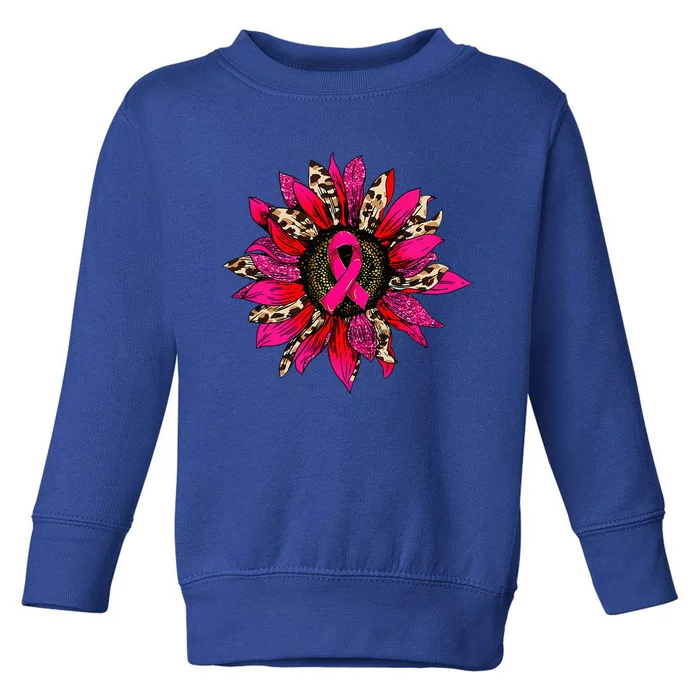 Pink Leopard Sunflower Breast Cancer Awareness Ribbon Toddler Sweatshirt