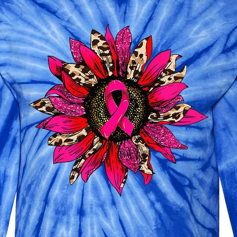 Pink Leopard Sunflower Breast Cancer Awareness Ribbon Tie-Dye Long Sleeve Shirt