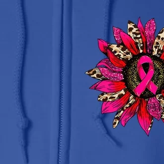 Pink Leopard Sunflower Breast Cancer Awareness Ribbon Full Zip Hoodie