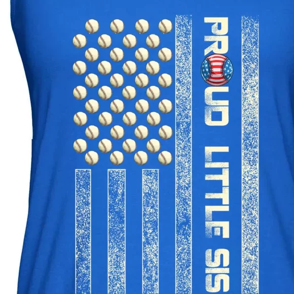 Proud Little Sis American Flag Baseball Sister Patriotic Great Gift Ladies Essential Flowy Tank