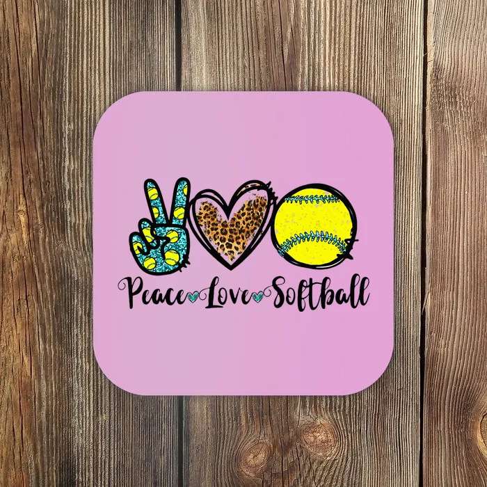 Peace Love Softball For Teen Cute Leopard Softball Coaster