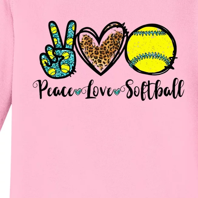 Peace Love Softball For Teen Cute Leopard Softball Baby Long Sleeve Bodysuit