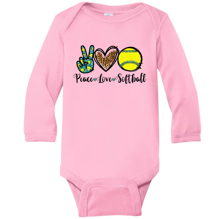 Peace Love Softball For Teen Cute Leopard Softball Baby Long Sleeve Bodysuit