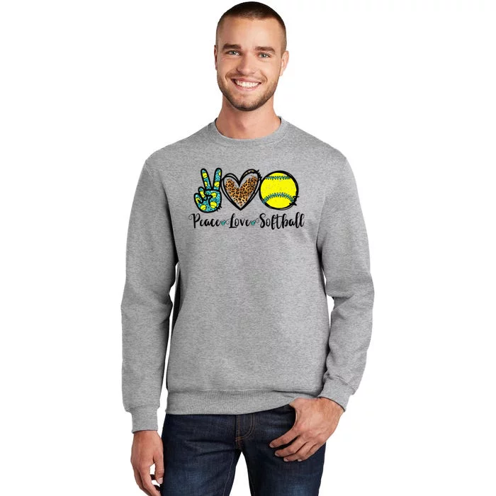 Peace Love Softball For Teen Cute Leopard Softball Tall Sweatshirt