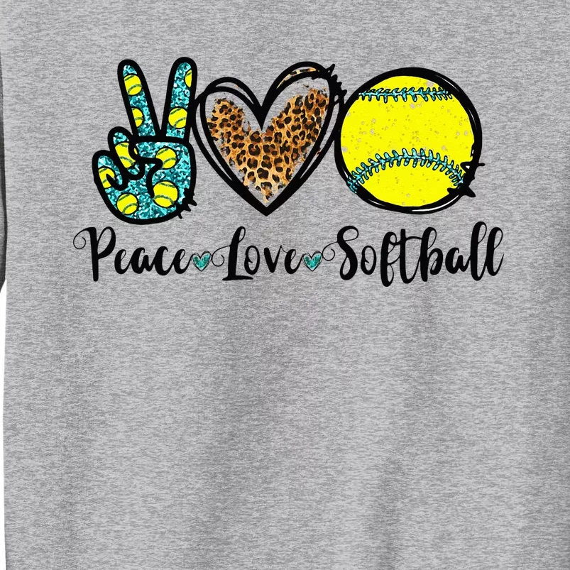 Peace Love Softball For Teen Cute Leopard Softball Tall Sweatshirt