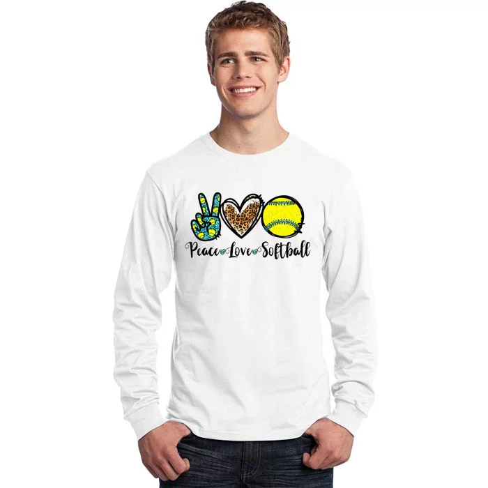 Peace Love Softball For Teen Cute Leopard Softball Tall Long Sleeve T-Shirt