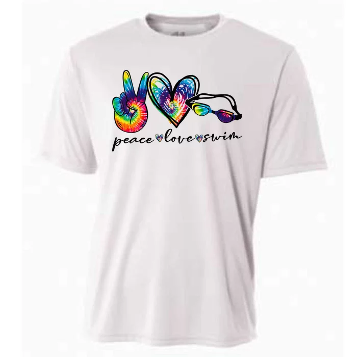 Peace Love Swim Goggles Tie Dye Swimmer Swimming Cooling Performance Crew T-Shirt