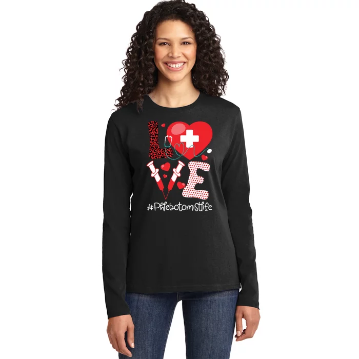 Phlebotomist Life Stethoscope Heart Medical Phlebotomy Ladies Long Sleeve Shirt