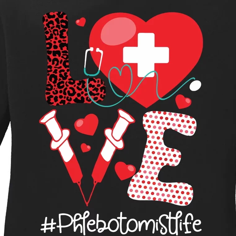 Phlebotomist Life Stethoscope Heart Medical Phlebotomy Ladies Long Sleeve Shirt