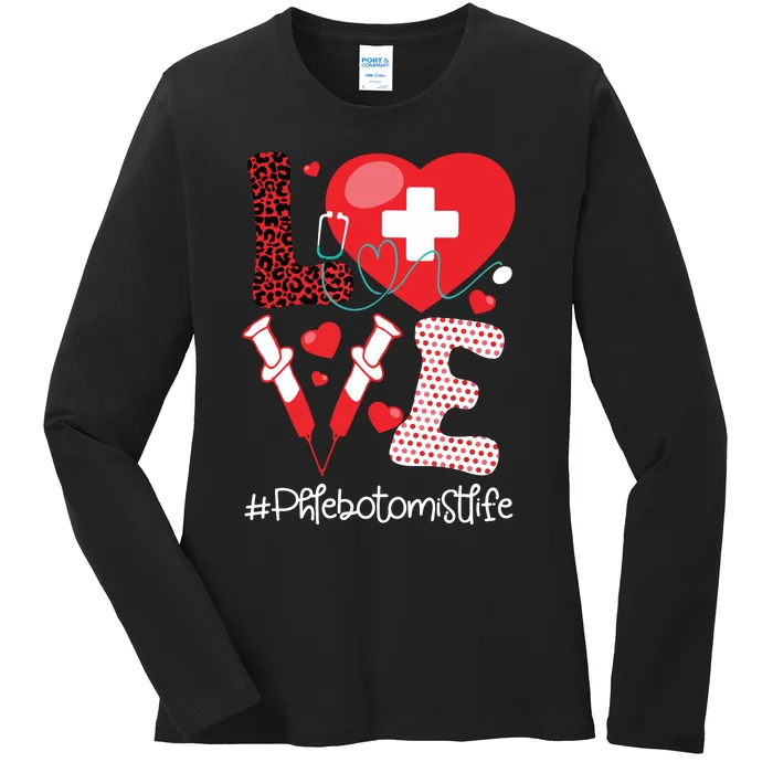 Phlebotomist Life Stethoscope Heart Medical Phlebotomy Ladies Long Sleeve Shirt