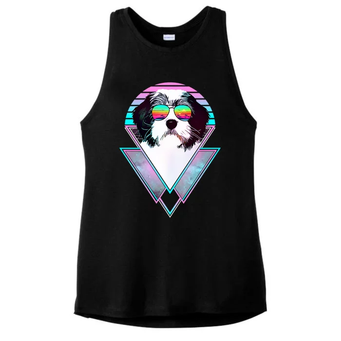 Polish Lowland Sheepdog Dog Vintage Retro Vaporwave Beach Vi Gift Ladies Tri-Blend Wicking Tank