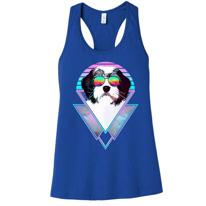 Polish Lowland Sheepdog Dog Vintage Retro Vaporwave Beach Vi Gift Women's Racerback Tank