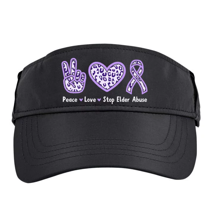 Peace Love Stop Elder Abuse Purple Leopard Ribbon Adult Drive Performance Visor