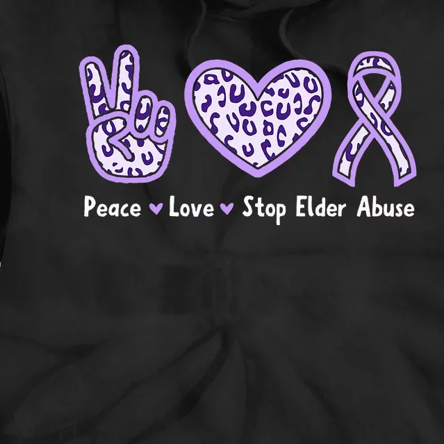 Peace Love Stop Elder Abuse Purple Leopard Ribbon Tie Dye Hoodie