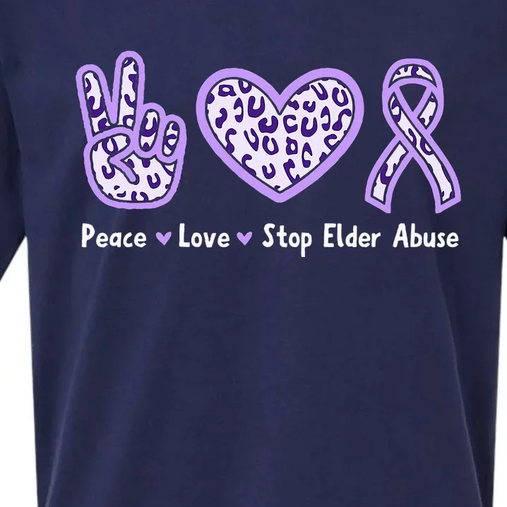 Peace Love Stop Elder Abuse Purple Leopard Ribbon Sueded Cloud Jersey T-Shirt