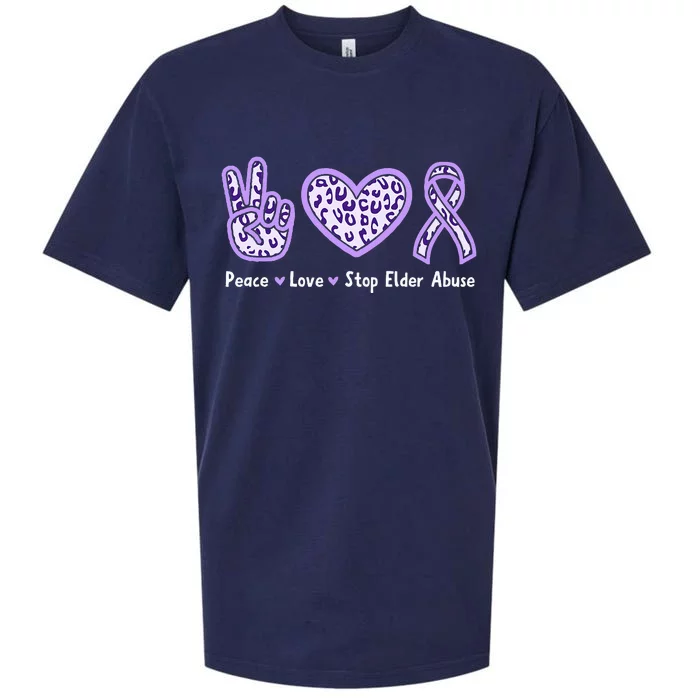 Peace Love Stop Elder Abuse Purple Leopard Ribbon Sueded Cloud Jersey T-Shirt